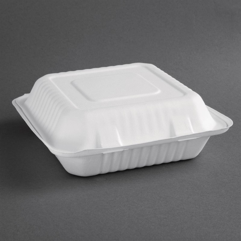 Boîtes avec couvercle à charnière Recyclables en bagasse Fiesta Recyclable 236mm (lot de 200)