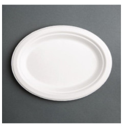 Assiettes ovales compostables en bagasse Fiesta Compostable 198mm (lot de 50)