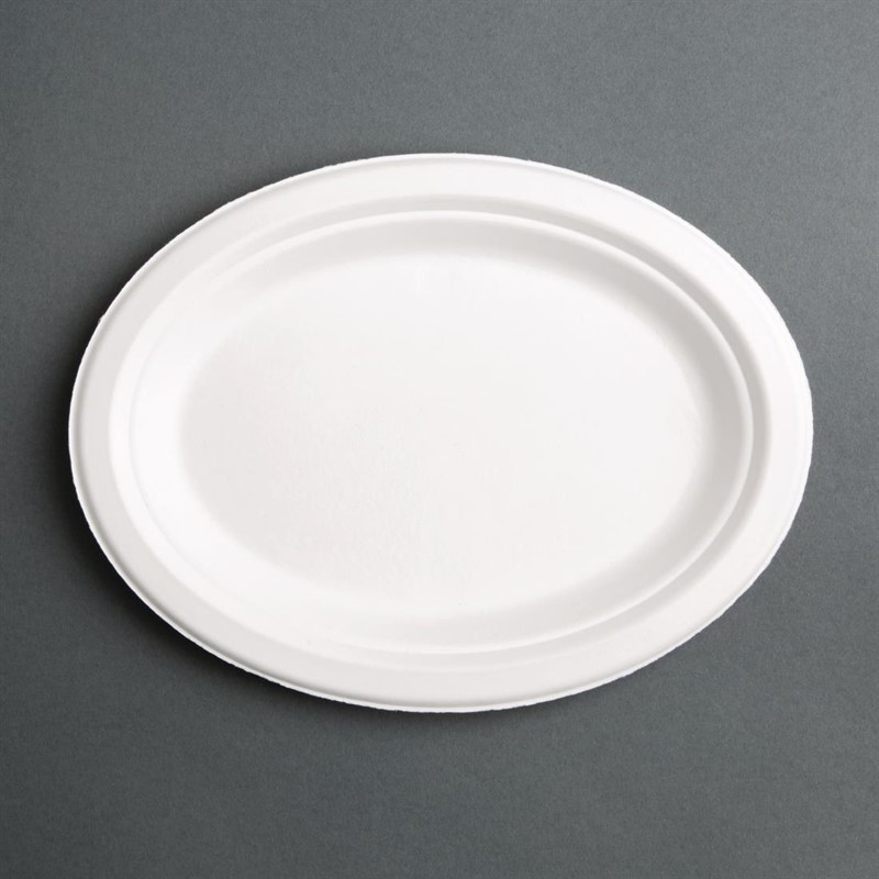 Assiettes ovales compostables en bagasse Fiesta Compostable 198mm (lot de 50)