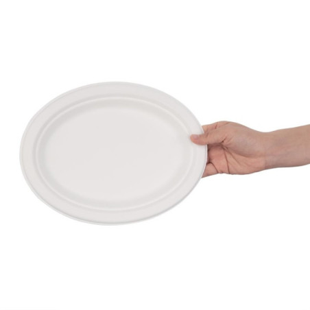 Assiettes ovales compostables en bagasse Fiesta Compostable 198mm (lot de 50)