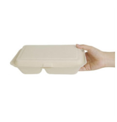 Boîtes 2 compartiments avec couvercle à charnière compostables en bagasse coloris naturel Fiesta Compostable 253mm (lot de 200)