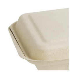 Boîtes 2 compartiments avec couvercle à charnière compostables en bagasse coloris naturel Fiesta Compostable 253mm (lot de 200)