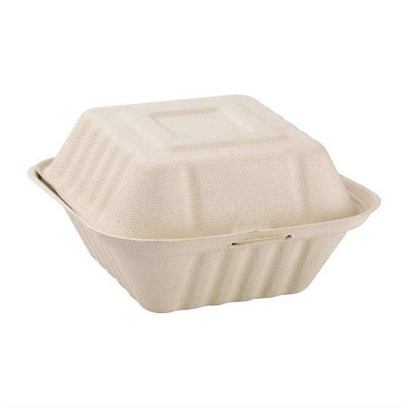 Boîtes hamburger compostables en bagasse coloris naturel Fiesta Compostable 152mm (lot de 500)