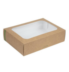 Boîtes compostables standards avec plateau et couvercle à fenêtre Vegware (Lot de 50)