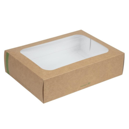 Boîtes compostables standards avec plateau et couvercle à fenêtre Vegware (Lot de 50)