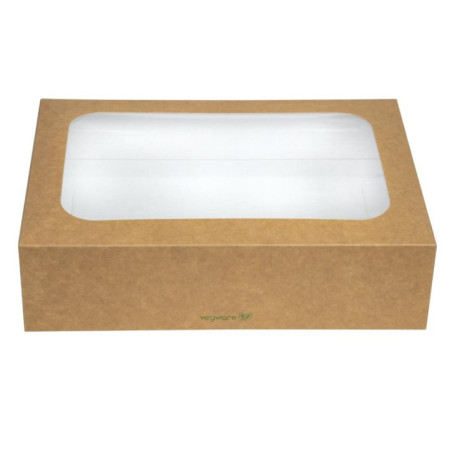 Boîtes compostables standards avec plateau et couvercle à fenêtre Vegware (Lot de 50)