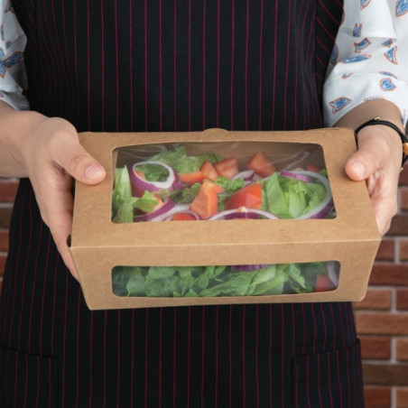 Boîtes salade avec fenêtre PET Fiesta Recyclable 1600ml (lot de 100)