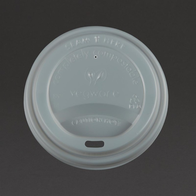 Couvercles compostables CPLA pour gobelets boissons chaudes Vegware 34 cl / 45,5 cl (lot de 1000)