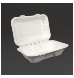 Boîtes repas en bagasse compostables avec couvercle à charnière Vegware 228mm (Lot de 200)
