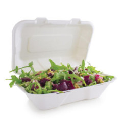 Boîtes repas en bagasse compostables avec couvercle à charnière Vegware 228mm (Lot de 200)