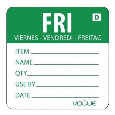 Etiquettes solubles Hygiplas jour de la semaine Vendredi (Lot de 250)