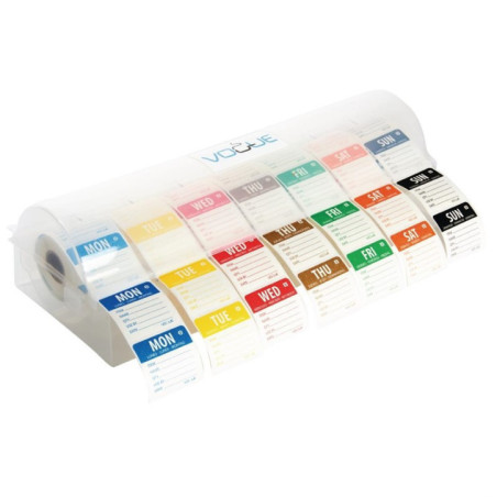 Etiquettes alimentaires solubles code couleur avec distributeur Hygiplas 50mm