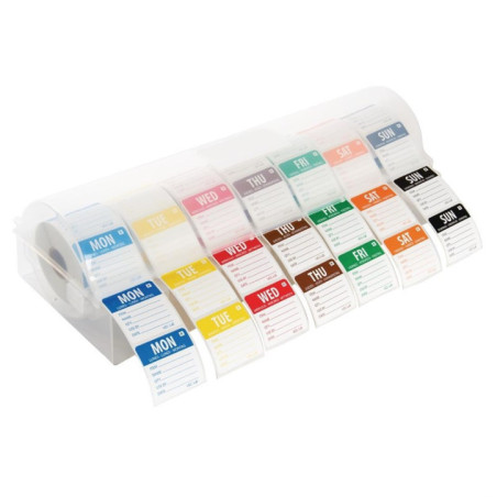 Etiquettes amovibles code couleur avec distributeur plastique Hygiplas 50mm