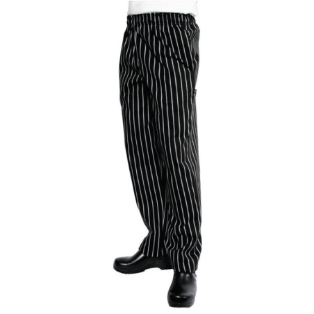 Pantalon de cuisine mixte Baggy Chef Works rayé noir et blanc L