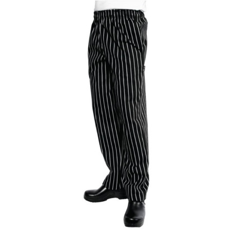 Pantalon de cuisine mixte Baggy Chef Works rayé noir et blanc S