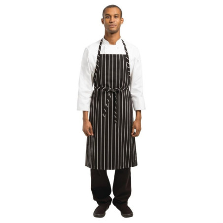 Tablier bavette tissé Chef Works Premium rayures noires et blanches