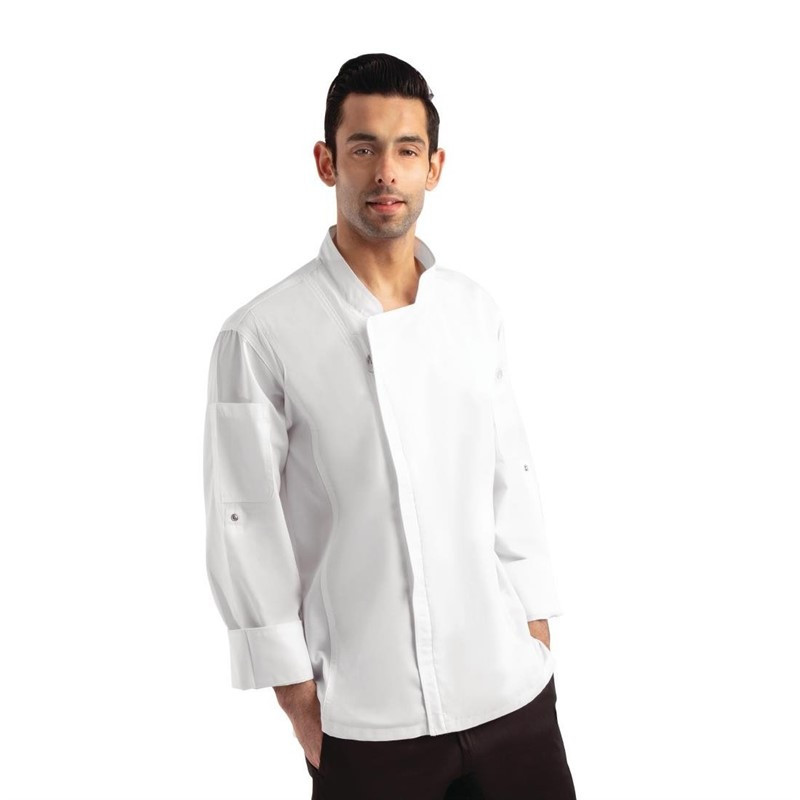 Veste de cuisine mixte légère à fermeture éclair Hartford Chef Works Urban blanche XL