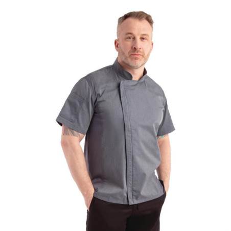 Veste de cuisine mixte légère manches courtes à fermeture éclair Springfield Chef Works Urban bleu encre L
