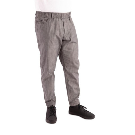 Pantalon de cuisine Works Urban Jogger 257 à fines rayures noires et blanches L