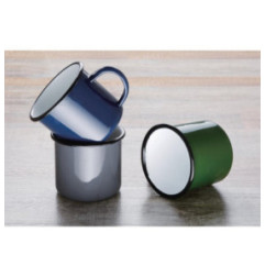 Mugs en acier émaillé vert et noir Olympia 350ml