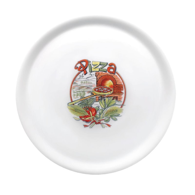 Assiettes à pizza en porcelaine 31 cm Saturnia décor Pizza (lot de 6)