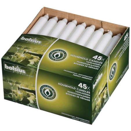 Bougies bistro Bolsius 177mm blanches (Lot de 45)