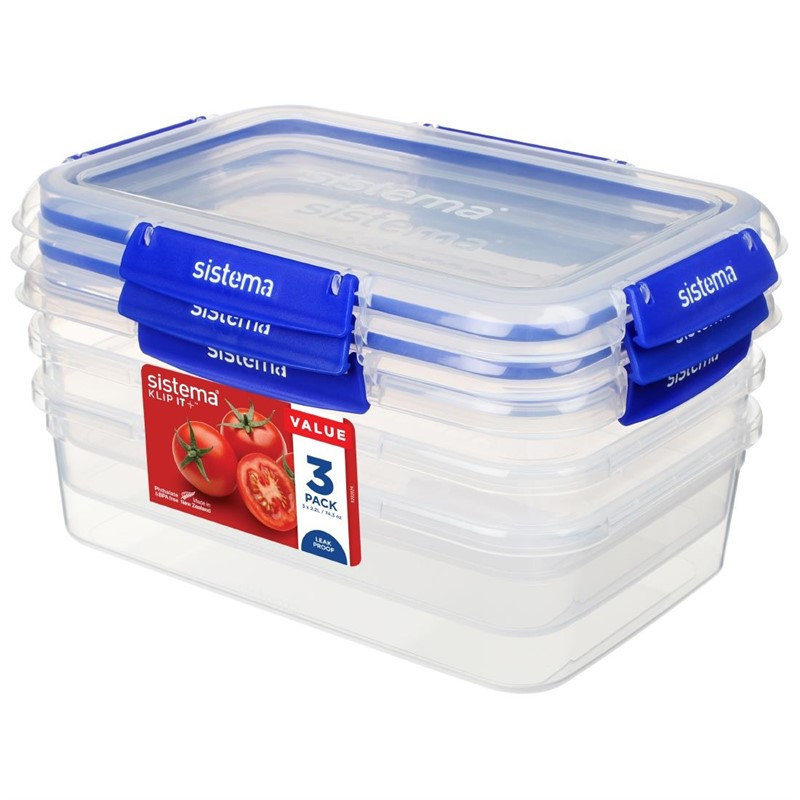 Boîtes alimentaires rectangulaires Sistema Klip It Plus 2,2L (lot de 3)