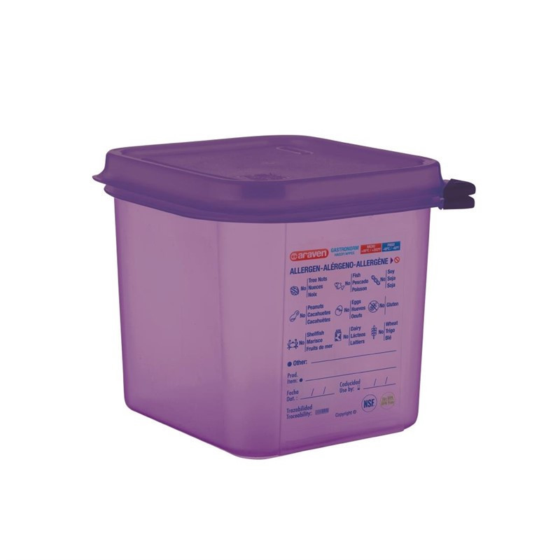 Bac hermétique violet antiallergénique GN1/6 Araven 2,6L