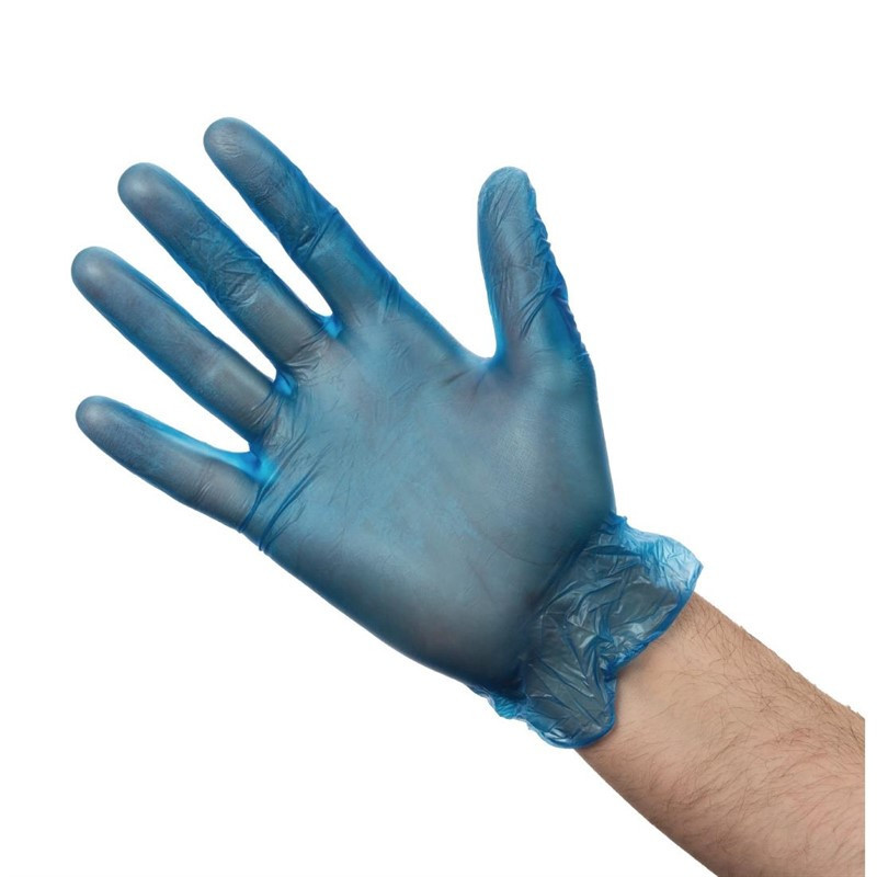 Gants alimentaires en vinyle poudré Hygiplas bleus L (Lot de 100)