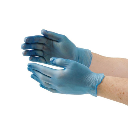 Gants alimentaires en vinyle non poudrés Hygiplas bleus L (Lot de 100)