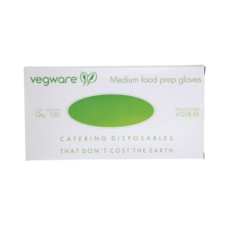 Gants de préparation alimentaire compostables Vegware bleus taille M (lot de 2400)