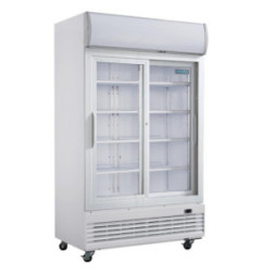 Armoire réfrigérée 2 portes vitrées coulissantes avec caisson lumineux Polar Série G 950L