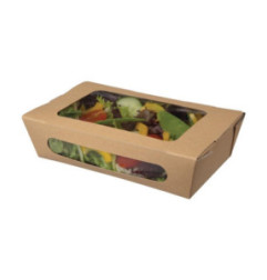 Barquettes à salade kraft recyclables avec fenêtre 1000ml (lot de 200)