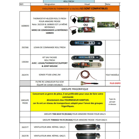 00 Listing Pièces pour ROLL'FRESH FROID TOURNUS EQUIPEMENTS