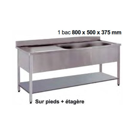 Plonge 1600x700mm cuve 800x500xH375mm avec égouttoir à gauche