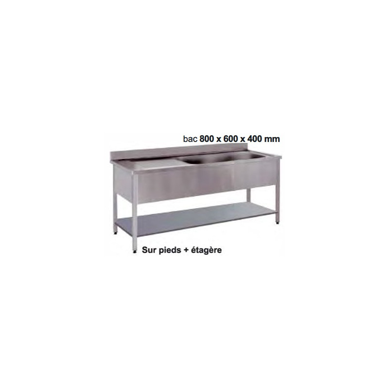 Plonge 1600x800mm avec égouttoir à gauche avec grand bac 800x600x400 mm Plonge 1600x800mm avec égouttoir à gauche avec grand bac 800x600x400 mm