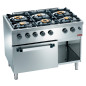 Fourneau gaz 6 feux vifs, sur four gaz GN 2/1 et armoire Fourneau gaz 6 feux vifs, sur four gaz GN 2/1 et armoire