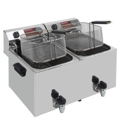 Friteuse de table électrique 2x 10 litres + robinet de vidange