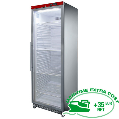 Armoire frigorifique, porte vitrée, ventilée, 400 Lit. acier inox