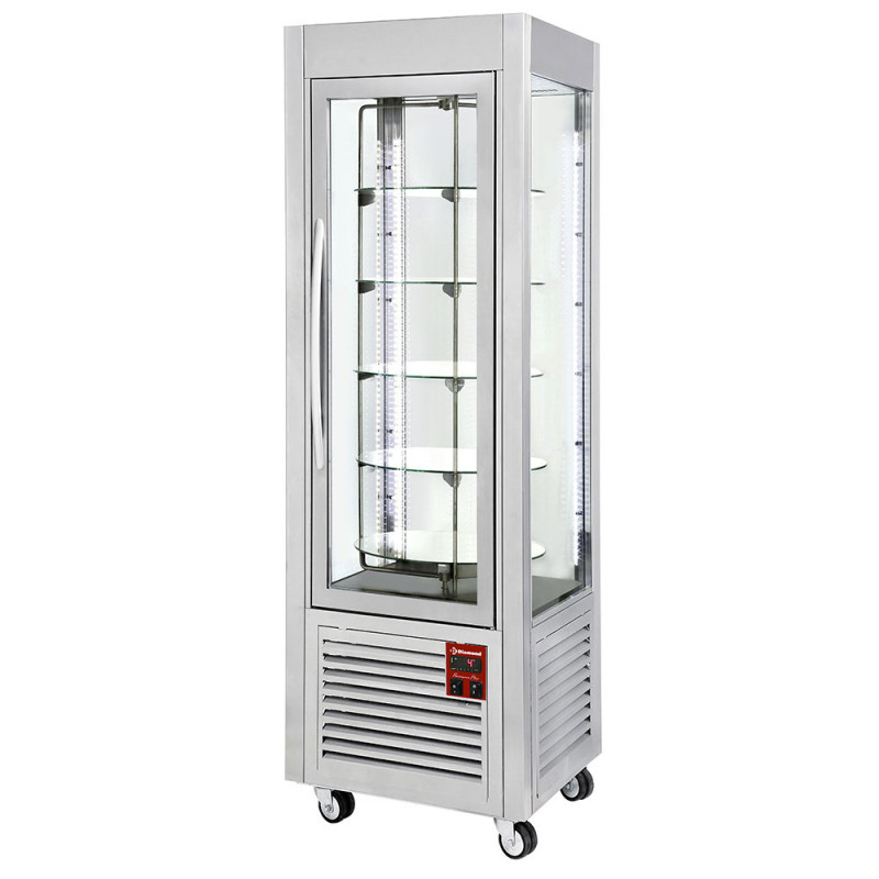 Vitrine panoramique, 5 plateaux tournants, 360 LT, inox. Vitrine panoramique, 5 plateaux tournants, 360 LT, inox.