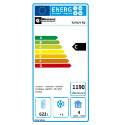 Refroidisseur de bouteilles, acier inox, 4 portes, 783 Lt.