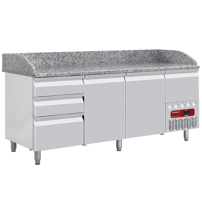 Table frigo 2 portes 600x400, 3 tiroirs neutres (8x bacs 600x400) + tiroir ustensiles Table frigo 2 portes 600x400, 3 tiroirs neutres (8x bacs 600x400) + tiroir ustensiles