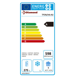 Table frigorifique "murale", ventilée, 2 portes EN 600x400, 345 litres