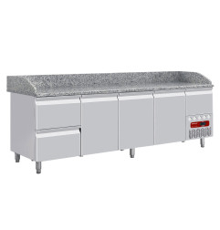 Table frigo 3 portes 600x400, 2 tiroirs neutres (8x bacs 600x400) + tiroir ustensiles
