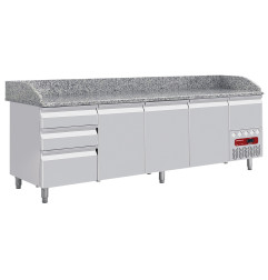 Table frigo 3 portes 600x400, 3 tiroirs neutres (8x bacs 600x400) + tiroir ustensiles