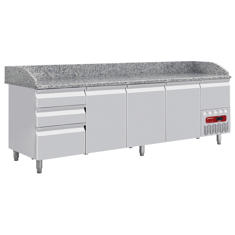 Table frigo 3 portes 600x400, 3 tiroirs neutres (8x bacs 600x400) + tiroir ustensiles Table frigo 3 portes 600x400, 3 tiroirs neutres (8x bacs 600x400) + tiroir ustensiles