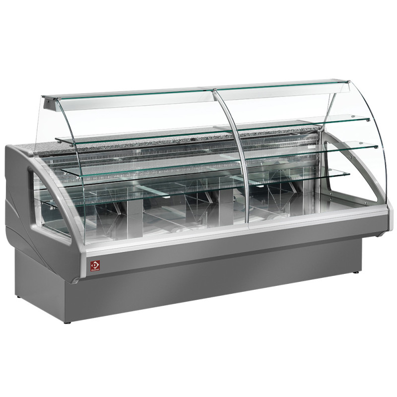 Comptoir vitrine réfrigéré, statique, chargement à tiroirs, sans réserve - GRIS Comptoir vitrine réfrigéré, statique, chargement à tiroirs, sans réserve - GRIS
