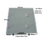 Filtre pour hotte tricot inox 447xH447x18mm, 2 pions à 90mm du bord, poignée centrée en bas Filtre pour hotte tricot inox 447xH447x18mm, 2 pions à 90mm du bord, poignée centrée en bas