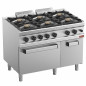 Fourneau gaz 6 feux vifs, sur four gaz GN 2/1 et armoire Fourneau gaz 6 feux vifs, sur four gaz GN 2/1 et armoire