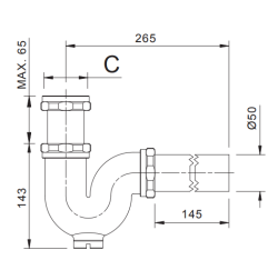 SIPHON COMPLET 2 pouces diam 50mm en laiton chromé